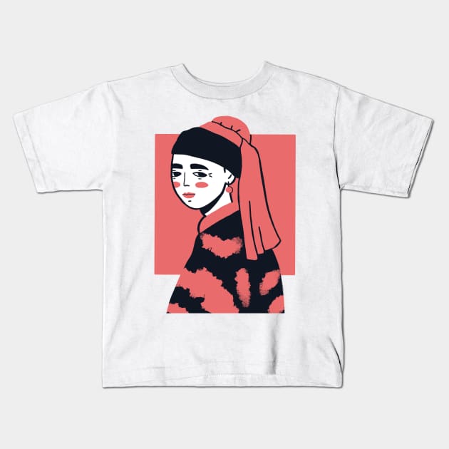 Pop Girl A With Pearl Earring Kids T-Shirt by London Colin